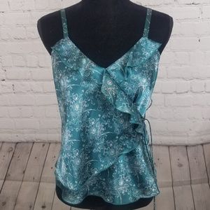 Gap Silky Ruffle Floral Wrap Green Camisole Top M